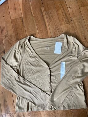 a new day Beige Ribbed V-Neck Button Cardigan